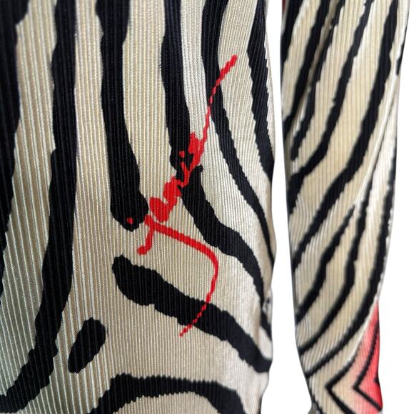 Vintage Jamie Sadock Firework Beige/Red/Black Striped Long Sleeve Golf Top sz M - Picture 4 of 10